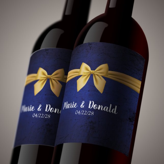 Dark Blue with Gold Bow Wine Label (Creator Uploaded)