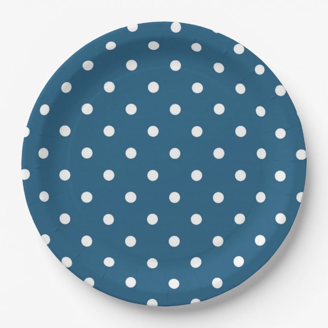 Dark Blue with Polka Dots Paper Plates (Front)