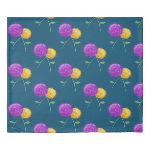 Dark Blue With Purple and Yellow flower Duvet Cover