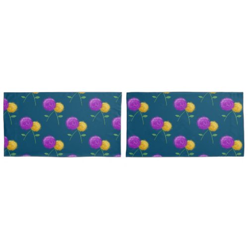 Dark Blue With Purple and Yellow flower Pillow Case
