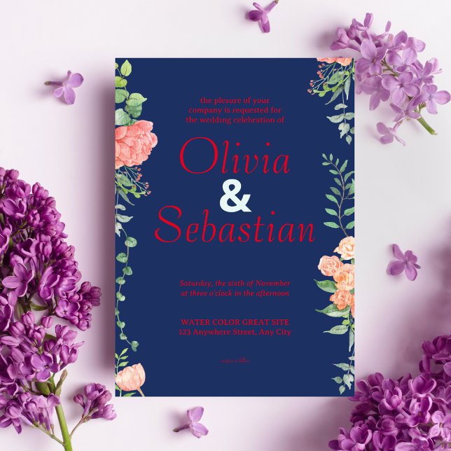 Dark blue with red typography elegant wedding invitation (Creator Uploaded)