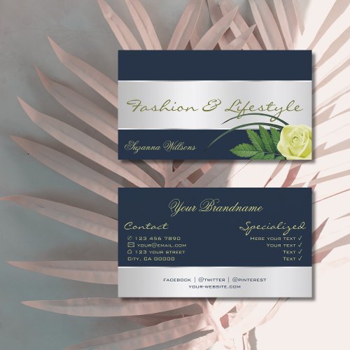 Dark Blue with Silver Decor Gorgeous Rose Flower Business Card