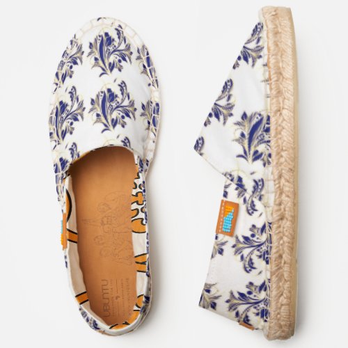 Dark Blue with White Floral Pattern Slip_on Espadrilles