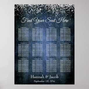 Dark Blue Wood & Lights Reception Seating Chart