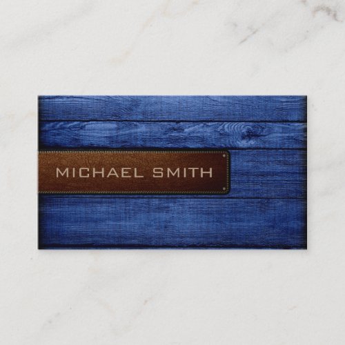 Dark Blue Wooden Elegant Leather Look Business Card