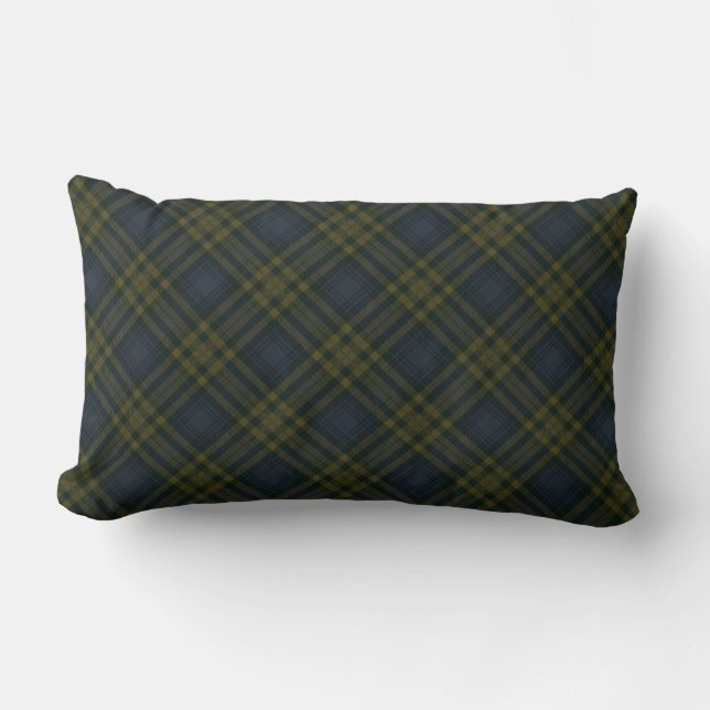 Dark Blue Yellow Argyle Tartan Plaid Lumbar Pillow (Front)