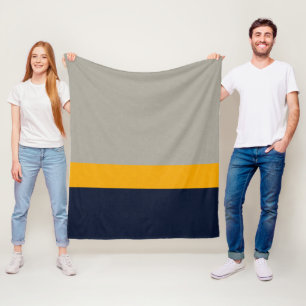 Dark Blue, Yellow, Gray striped Textured Fleece Blanket