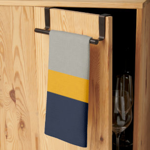 Dark Blue, Yellow, Gray striped Textured Kitchen Towel