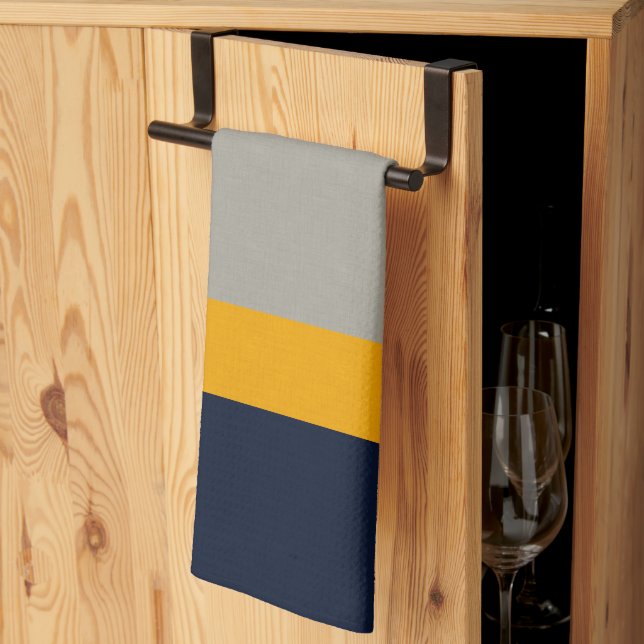 Dark Blue, Yellow, Gray striped Textured  Kitchen Towel (Thirds Fold)
