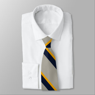 Dark Blue, Yellow, Gray striped Textured  Neck Tie