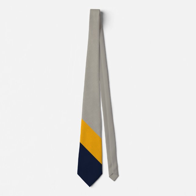 Dark Blue, Yellow, Gray striped Textured  Neck Tie (Front)