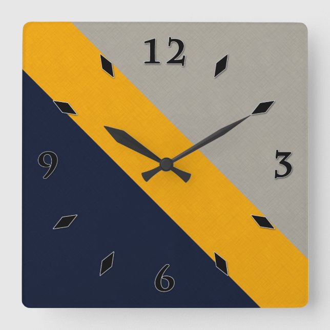 Dark Blue, Yellow, Gray striped Textured Square Wall Clock (Front)