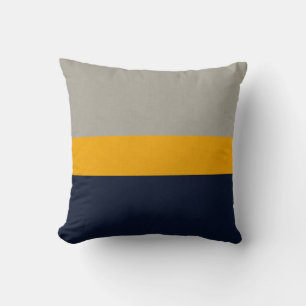 Dark Blue, Yellow, Gray striped Textured Throw Pillow