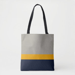 Dark Blue, Yellow, Gray striped Textured Tote Bag