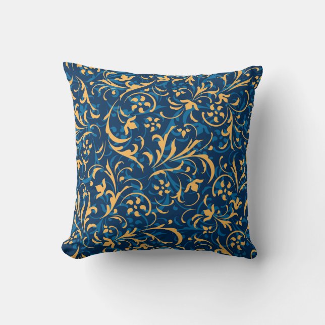 Dark Blue & Yellow Pattern Throw Pillow (Front)