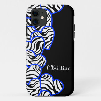 Dark blue zebra hearts iPhone 5 Case