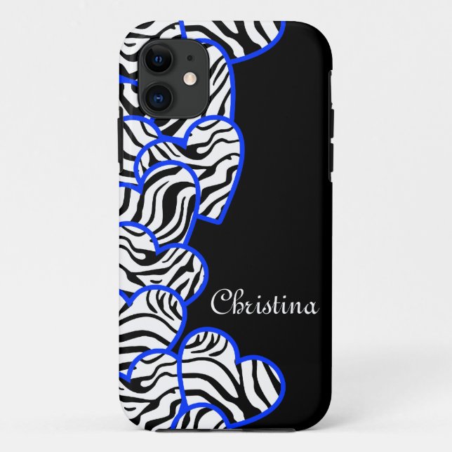 Dark blue zebra hearts iPhone 5 Case (Back)