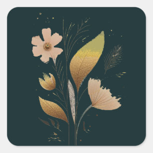 dark Bluegreen  vector minimal floral Favor Tag