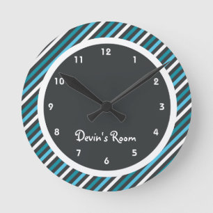 Dark Blues Stripe Kid's Bedroom Round Clock