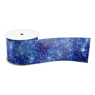 Dark Blurred Blue Starry Stars Christmas Satin Ribbon