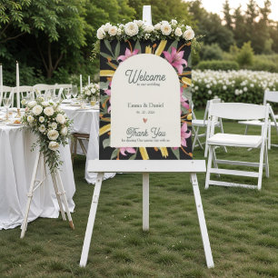 Dark Blush Pink Lily Arched Wedding Welcome Poster
