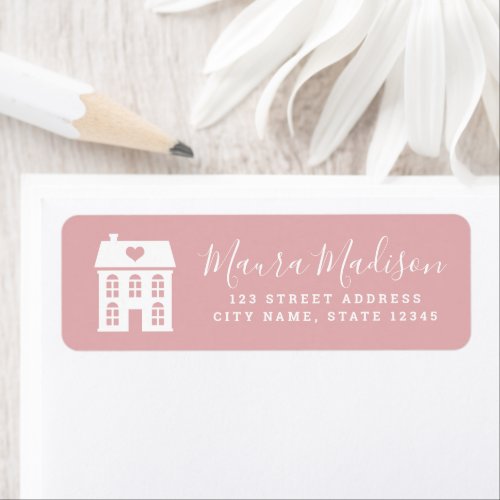 Dark blush pink white town house and heart return label