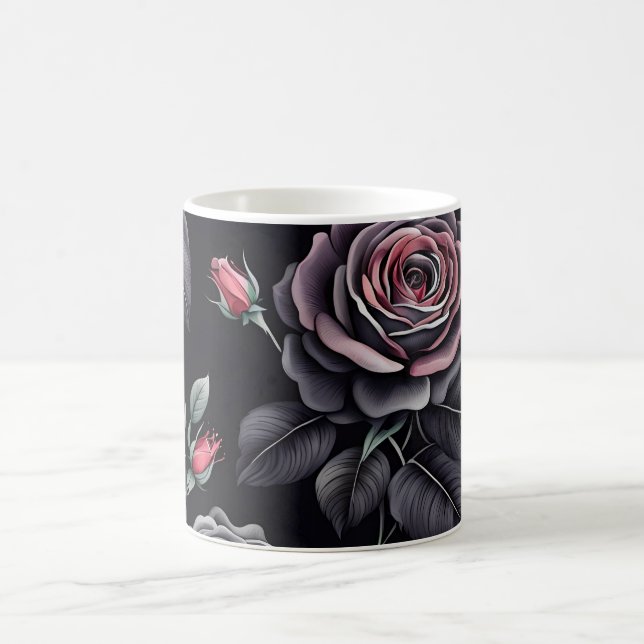 Dark Blush Roses Floral Art design Coffee Mug (Center)
