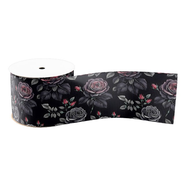 Dark Blush Roses Floral Art design Grosgrain Ribbon (Spool)