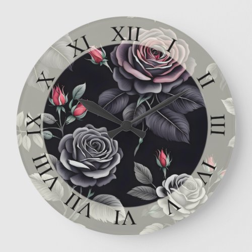 Dark Blush Roses Floral Art design Large Clock