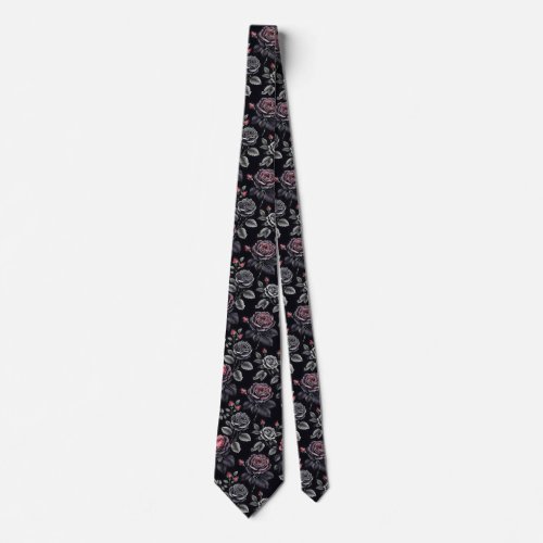 Dark Blush Roses Floral Art design Neck Tie