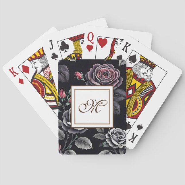 Dark Blush Roses Floral Art design Poker Cards (Back)