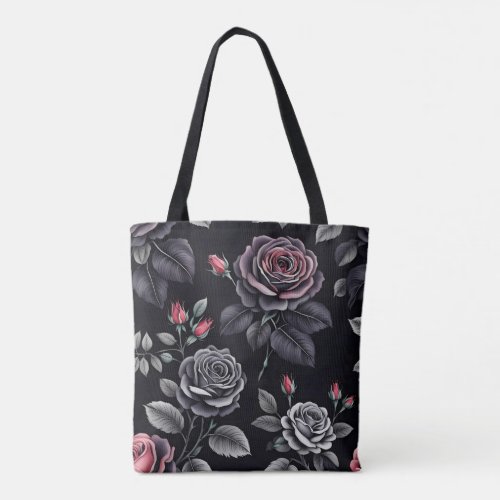 Dark Blush Roses Floral Art design Tote Bag