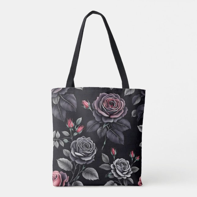 Dark Blush Roses Floral Art design Tote Bag (Back)