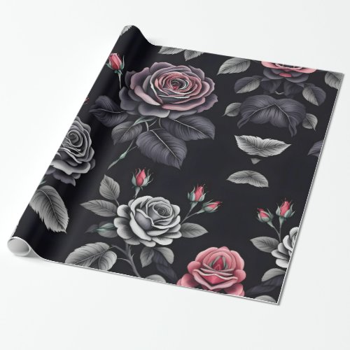 Dark Blush Roses Floral Art design Wrapping Paper