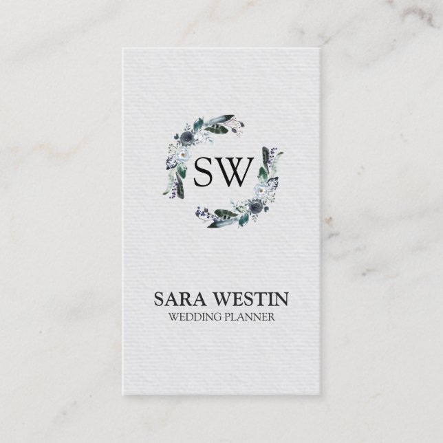 Dark Bohemian Floral Monogram Business Card (Front)