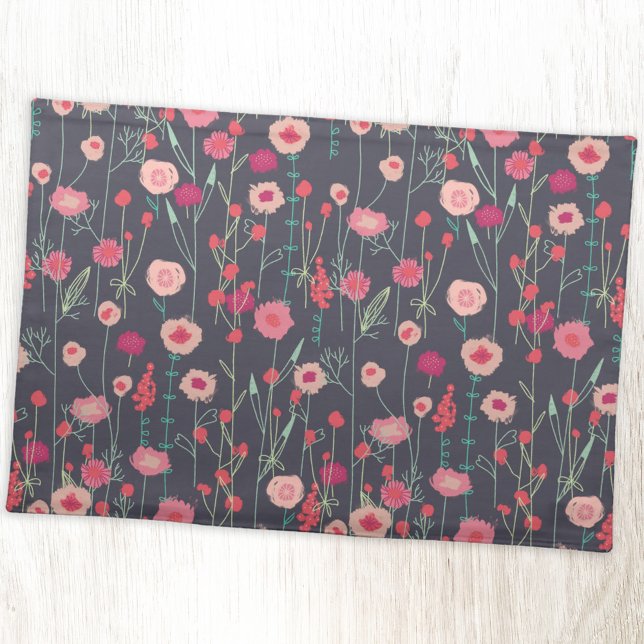 Dark Boho Floral Pattern Cloth Placemat (Boho floral pink and charcoal gray cloth placemat)