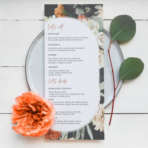 Dark Boho Floral  Wedding Menu