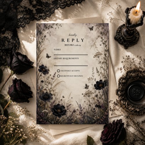 Dark Boho Goth Wedding RSVP Card