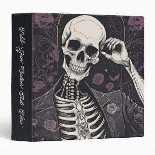 Dark Boho Gothic Skeleton & Roses Halloween 3 Ring Binder