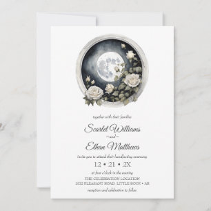Dark Boho Moon Door Garden White Rose Handfasting Invitation