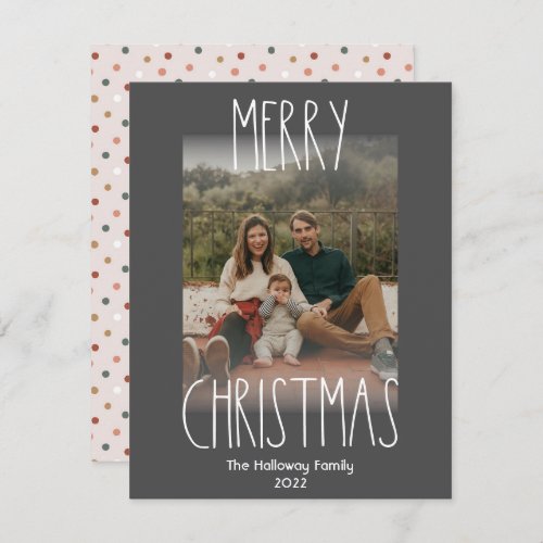 Dark Boho Polka Dot Christmas Vertical Faded Photo Holiday Card