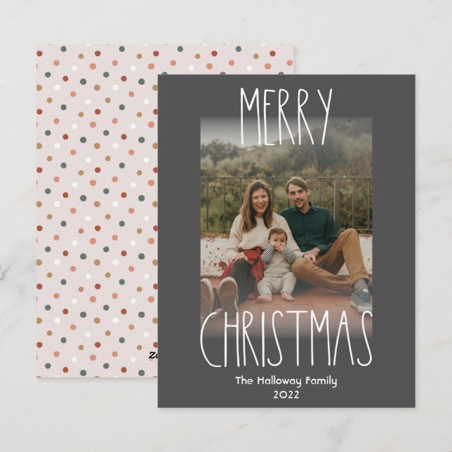 Dark Boho Polka Dot Christmas Vertical Faded Photo Holiday Card (Front/Back)