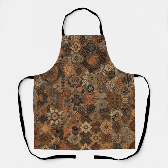 Dark Boho Terracotta Sage Botanical Pattern  Apron (Front)