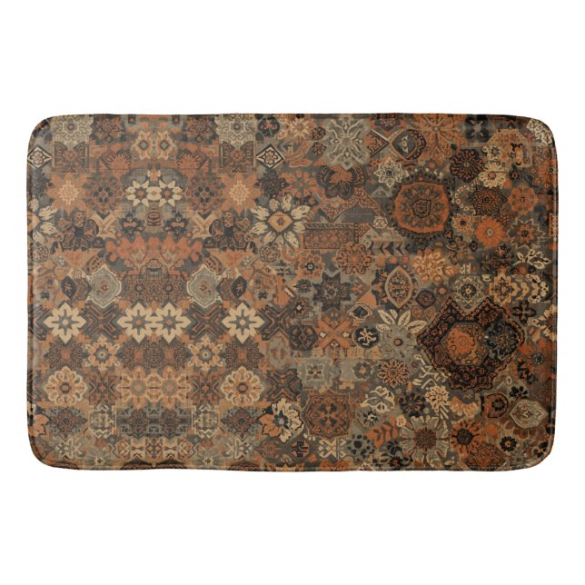 Dark Boho Terracotta Sage Botanical Pattern  Bath Mat (Front)