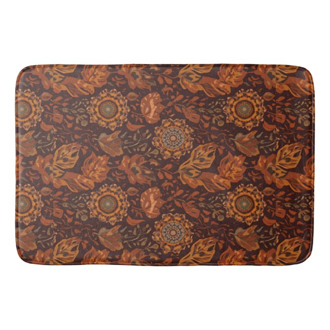 Dark Boho Terracotta Sage Botanical Pattern  Bath Mat (Front)