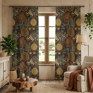 Dark Boho Terracotta Sage Botanical Pattern Blackout Curtains