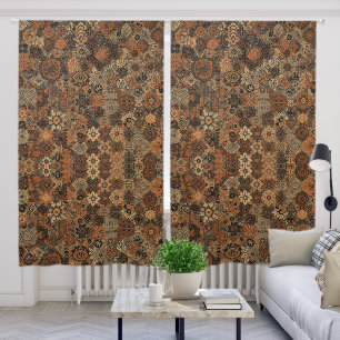 Dark Boho Terracotta Sage Botanical Pattern Blackout Curtains