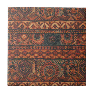 Dark Boho Terracotta Sage Botanical Pattern Ceramic Tile