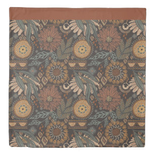 Dark Boho Terracotta Sage Botanical Pattern Duvet Cover