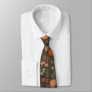 Dark Boho Terracotta Sage Botanical Pattern Neck Tie